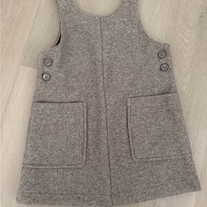 Zara Girls' Taupe Wool Pinafore Dress with Patch Pockets